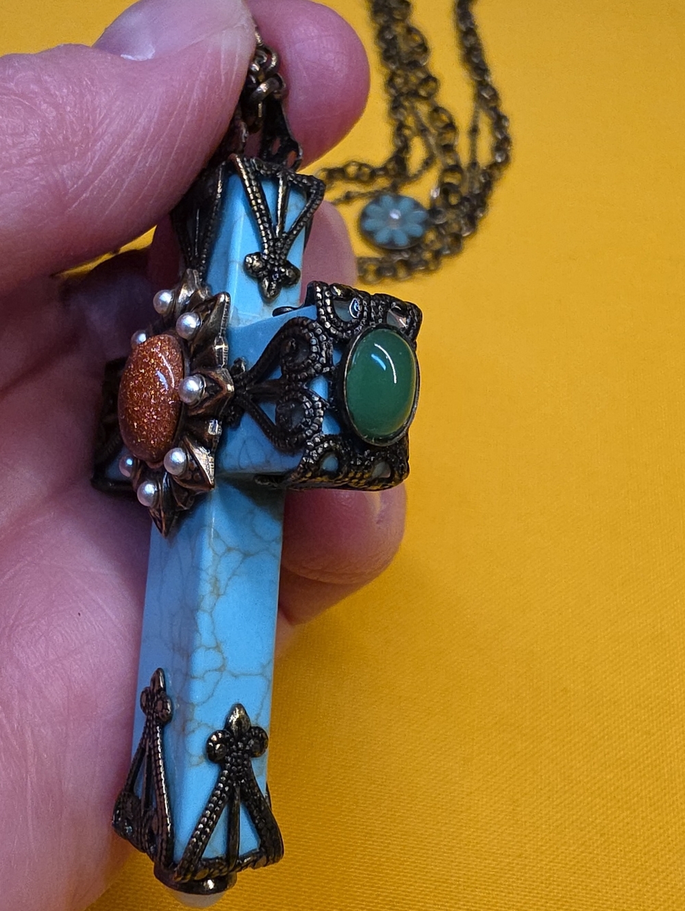 Vintage 1990s Olipop (by Sweet Romance) Blue/Turquoise Cross Necklace ▪︎ Gothic
